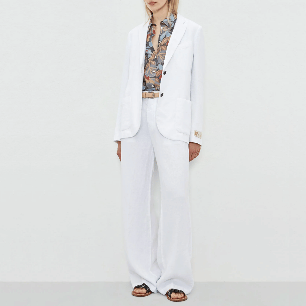 Massimo Alba Woman Stromboli Single Breasted Linen Blazer Jacket in White MASSIMO ALBA WOMENS Designer fashion shop online and in store High End fashion boutique Sydney Australia Riada Concept