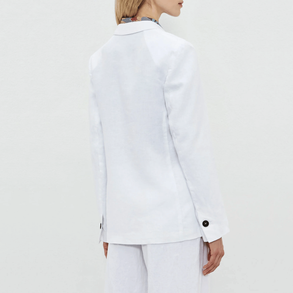 Massimo Alba Woman Stromboli Single Breasted Linen Blazer Jacket in White MASSIMO ALBA WOMENS Designer fashion shop online and in store High End fashion boutique Sydney Australia Riada Concept
