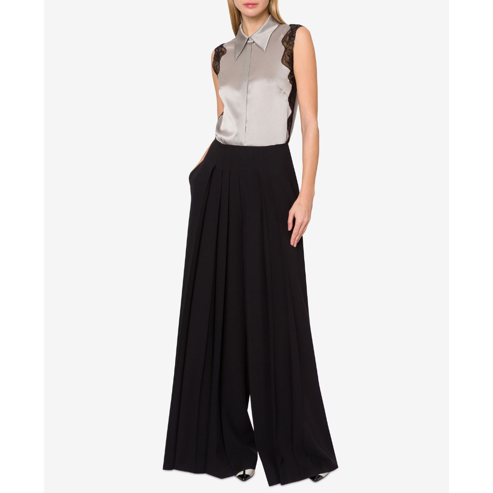 Satin Shirt Top with Lace in Grey