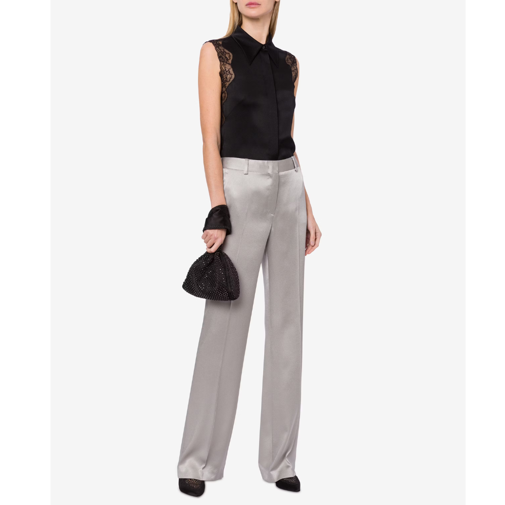Satin Tailored Trousers in Grey