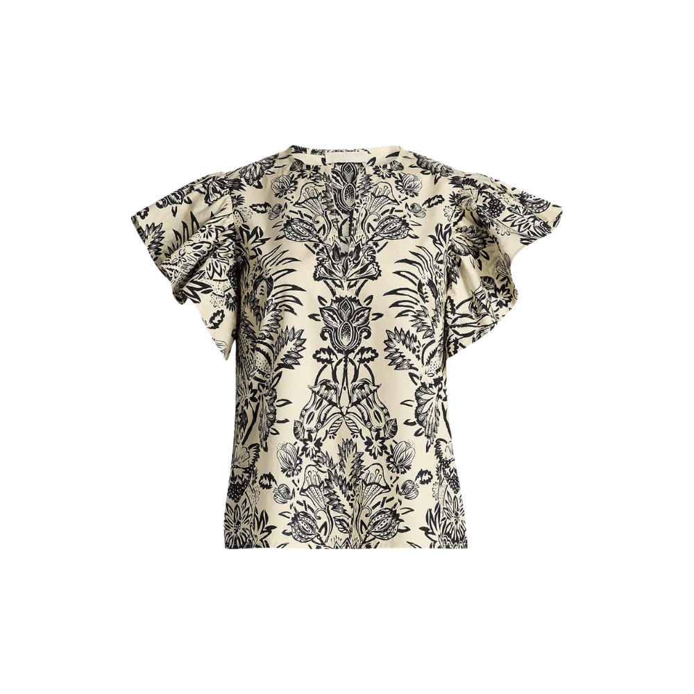 Ulla Johnson Severine Floral Flutter-Sleeve Blouse in Ivory Flora Ulla Johnson designer skirts, international luxury fashion boutique Australia Riada Concept Woollahra