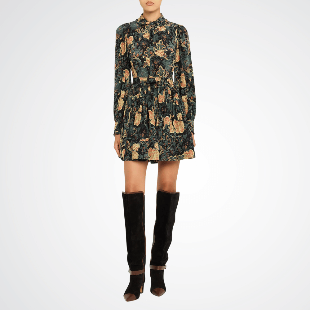 Ulla Johnson Simona Silk Long Sleeve Mini Dress in Nuit Nuit – luxury designer dress Australia – Riada Concept Woollahra