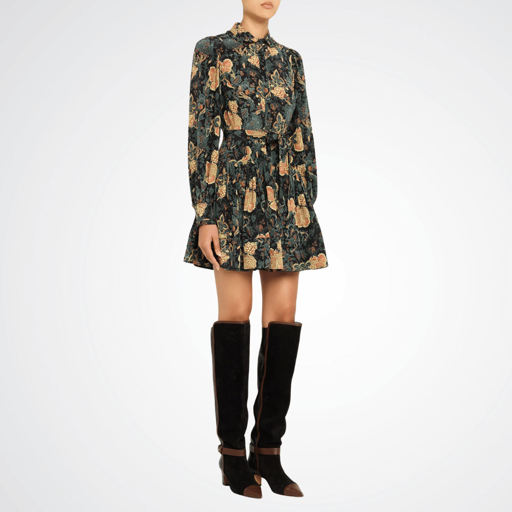 Ulla Johnson Simona Silk Long Sleeve Mini Dress in Nuit Nuit – luxury designer dress Australia – Riada Concept Woollahra