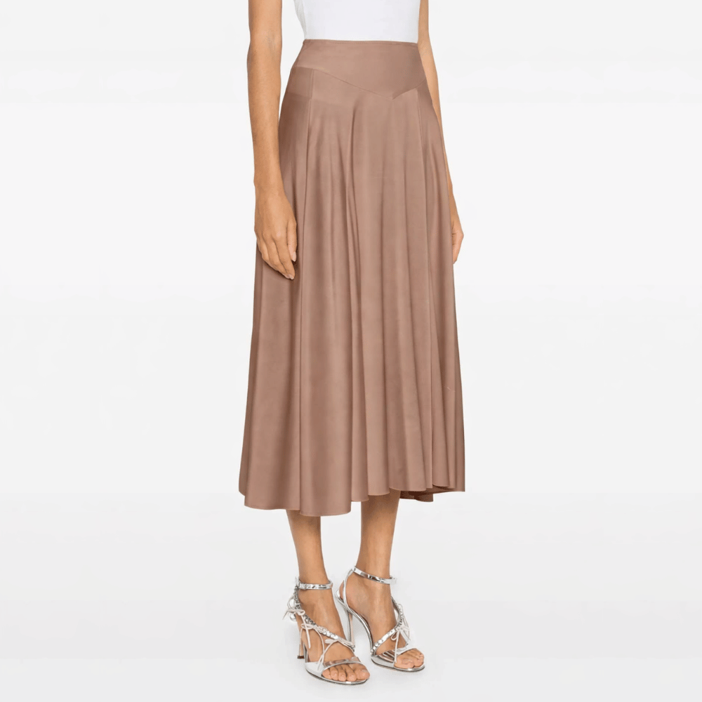 Forte Forte Stretch Silk Satin Paneled Midi Skirt in Noce - International designer fashion boutique Australia Riada Concept Woollahra