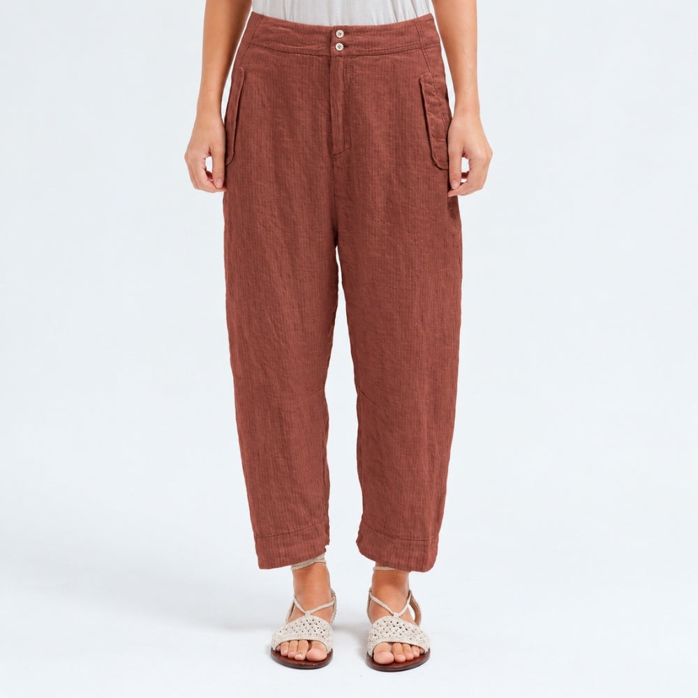 Transit Par Such comfort-fit trousers in brick striped linen and cupro, with curved legs, a two-button waistband and flap pockets - front view