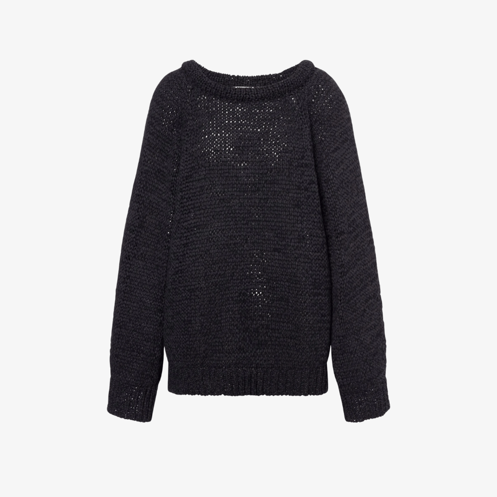 Philosophy di Lorenzo Serafini round neck Suede Webbing Sweater in Black, international luxury fashion brands knits sweaters available at Riada Concept Woollahra, Sydney Australia and online