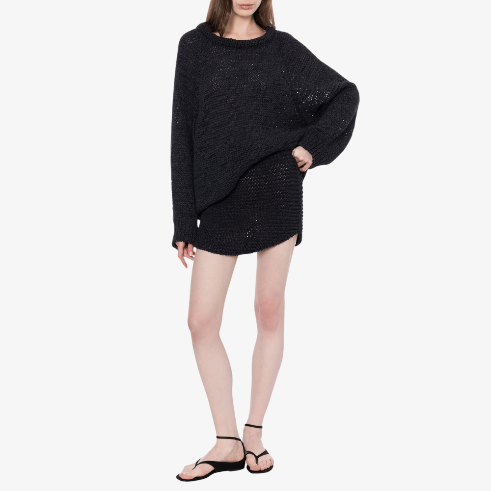Philosophy di Lorenzo Serafini round neck Suede Webbing Sweater in Black, international luxury fashion brands knits sweaters available at Riada Concept Woollahra, Sydney Australia and online