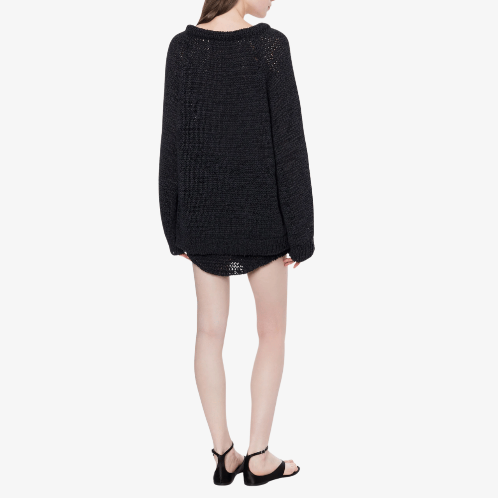 Philosophy di Lorenzo Serafini round neck Suede Webbing Sweater in Black, international luxury fashion brands knits sweaters available at Riada Concept Woollahra, Sydney Australia and online