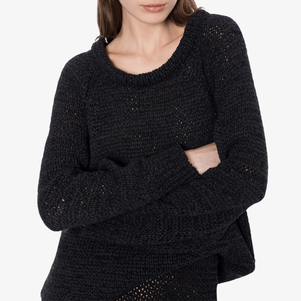 Philosophy di Lorenzo Serafini round neck Suede Webbing Sweater in Black, international luxury fashion brands knits sweaters available at Riada Concept Woollahra, Sydney Australia and online