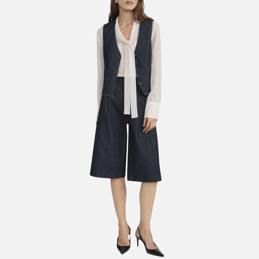 FRAME The Tailored Short in Rinse — high-rise wide-leg jean shorts. FRAME designer denim, luxury jeans boutique Sydney Australia Riada Concept Woollahra