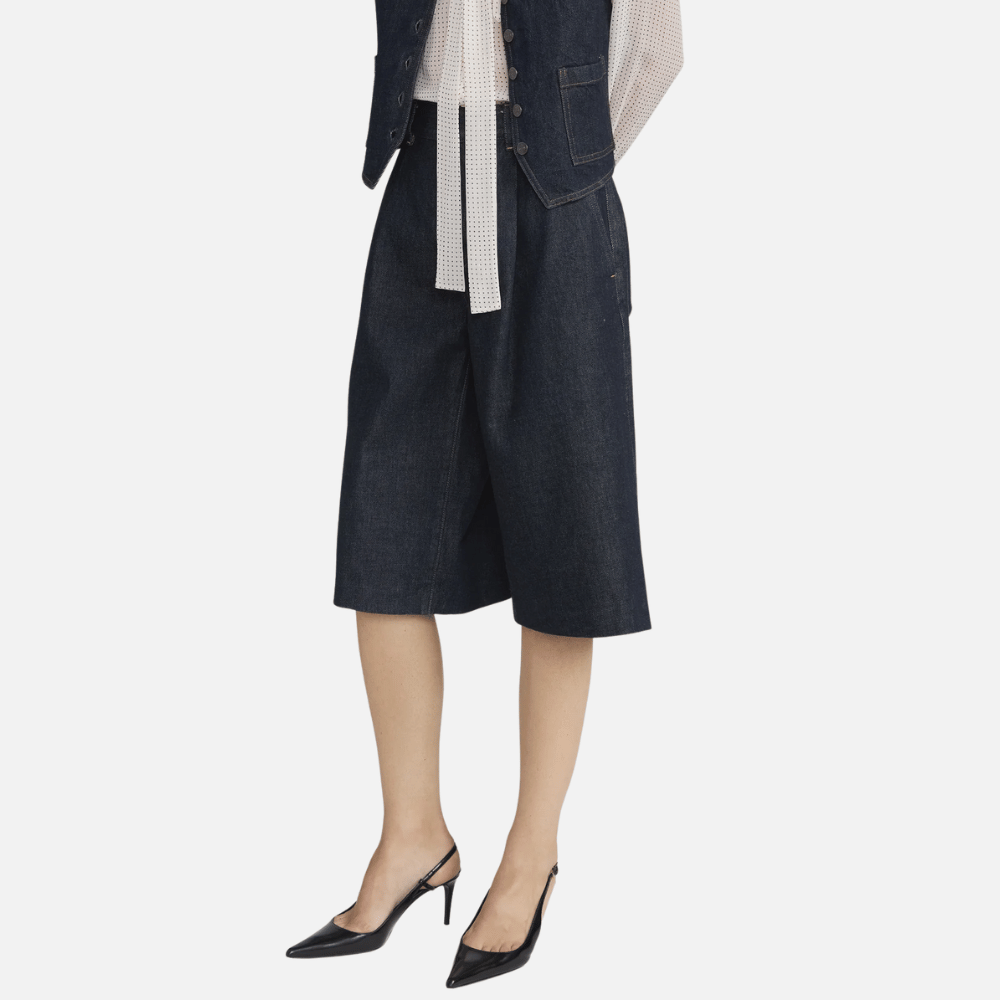 FRAME The Tailored Short in Rinse — high-rise wide-leg jean shorts. FRAME designer denim, luxury jeans boutique Sydney Australia Riada Concept Woollahra