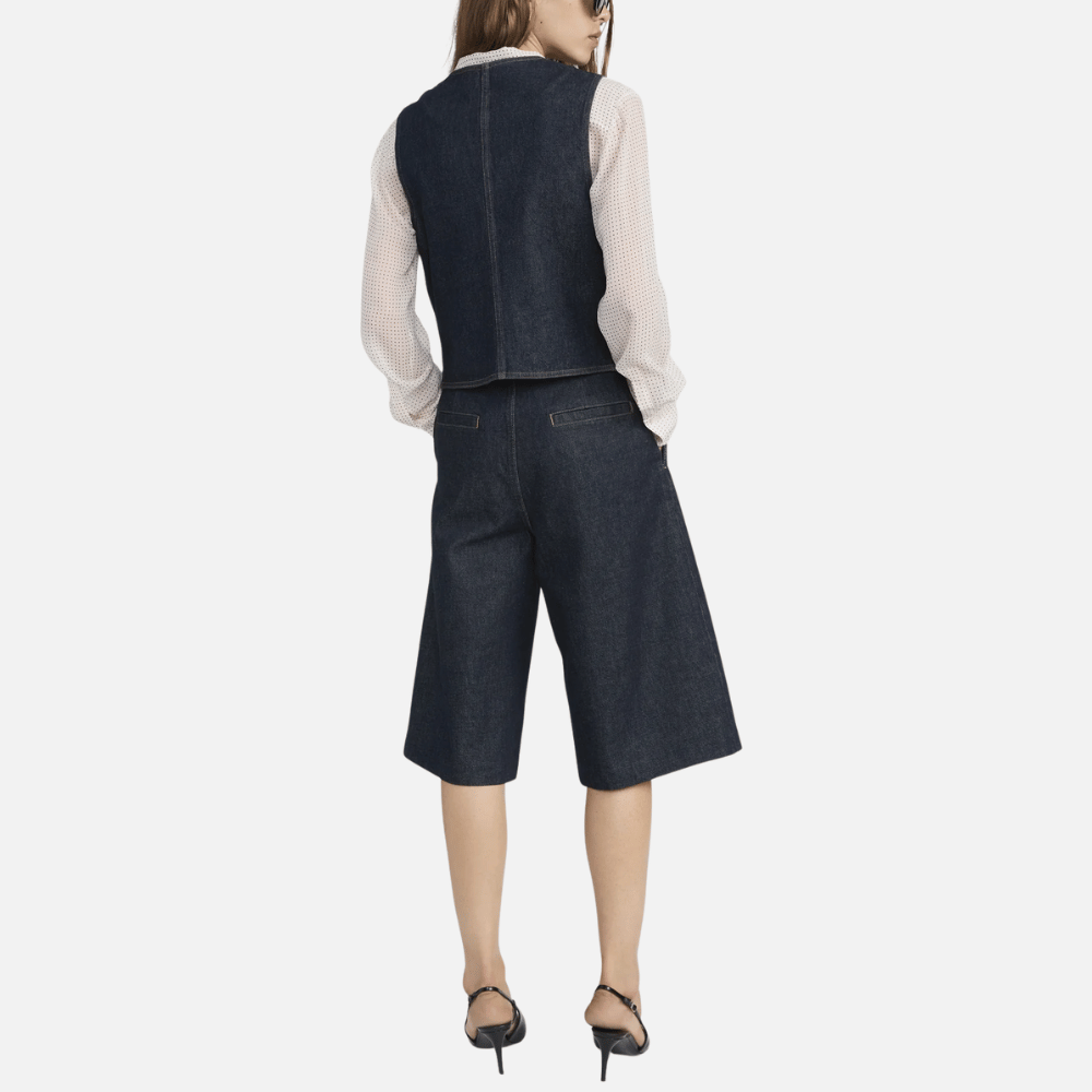 FRAME The Tailored Short in Rinse — high-rise wide-leg jean shorts. FRAME designer denim, luxury jeans boutique Sydney Australia Riada Concept Woollahra