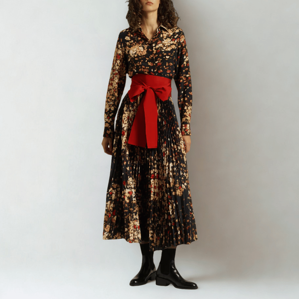 Sara Roka Tosca Shirt Dress in Micro Roses international luxury fashion brands and labels available at Riada Concept Woollahra, Sydney Australia and online