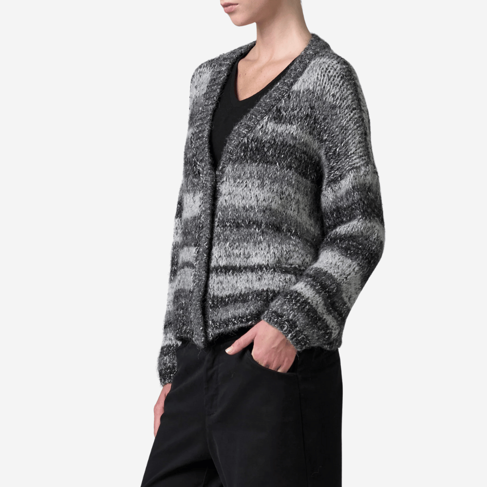 Transit Par Such Alpaca Stripe Cardigan in Anthracite - International designer fashion boutique Australia Riada Concept Woollahra 1016.CFDTRB17521.13