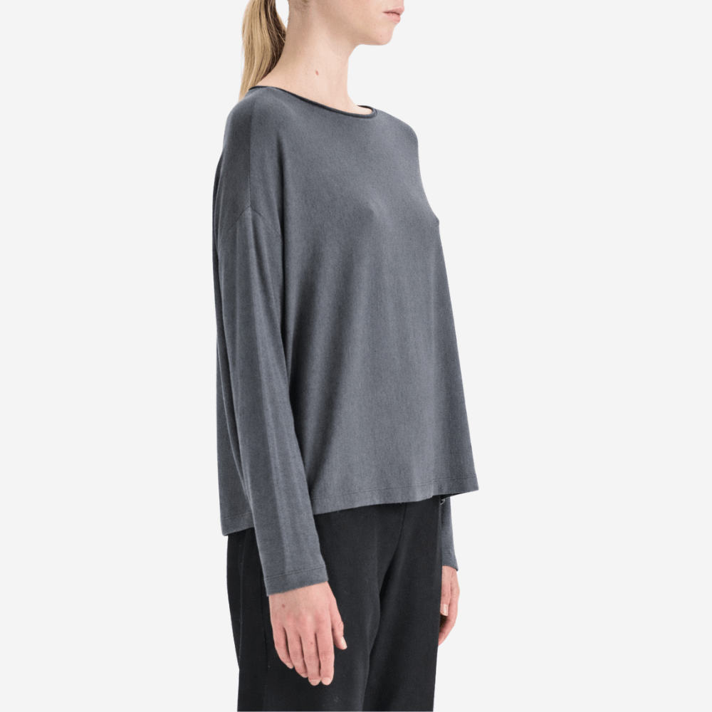 Transit Par Such Modal Cashmere Reversible Button Tee in Grey - International designer fashion boutique Australia Riada Concept Woollahra 1016.CFDTRBJ190.111
