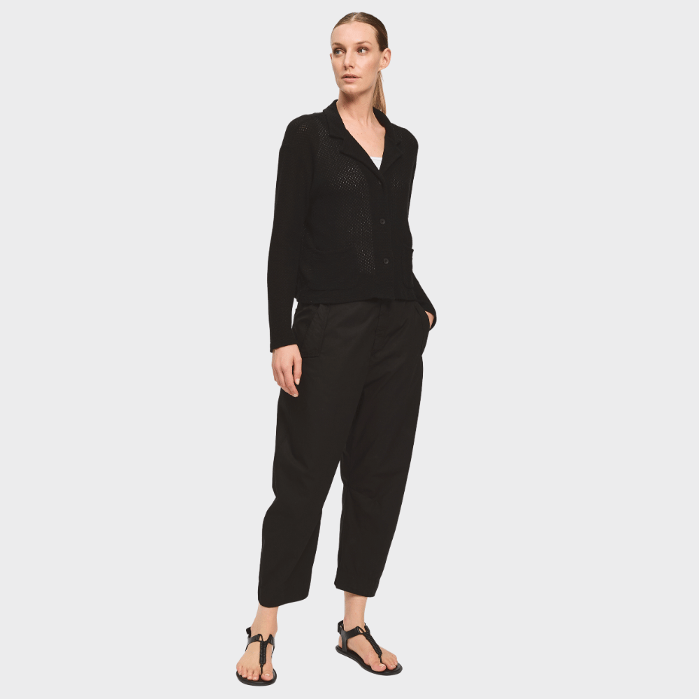 Transit Par Such black open knit jacket with soft lapels – front full view