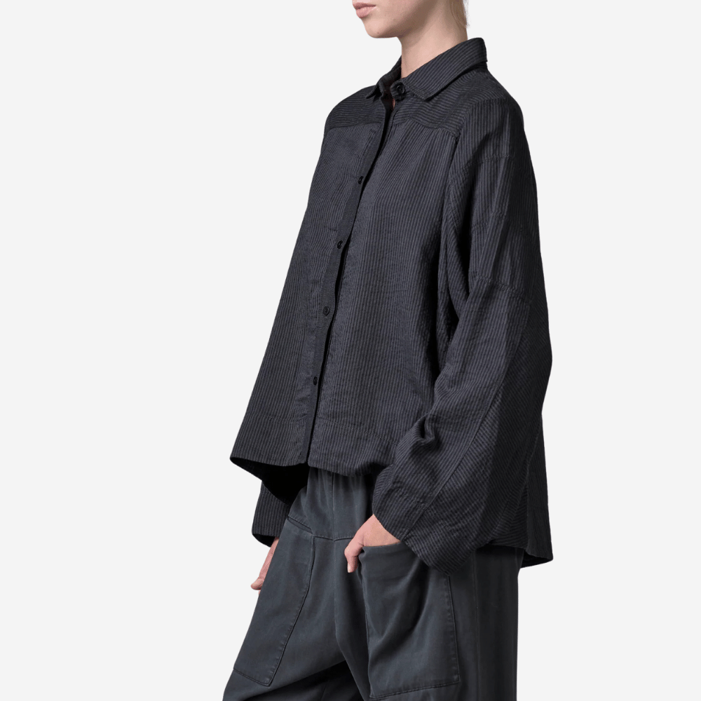 Transit Par Such Stripe Cotton–Linen Shirt in Anthracite – International designer fashion boutique Australia Riada Concept Woollahra 1016.CFDTRBE140.13