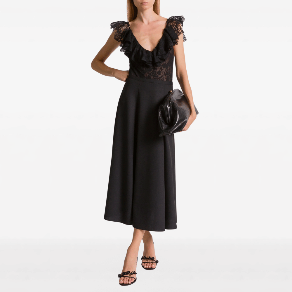 Alberta Ferretti Tropical Wool A-Line Midi Skirt in Black – International designer fashion boutique Australia Riada Concept Woollahra