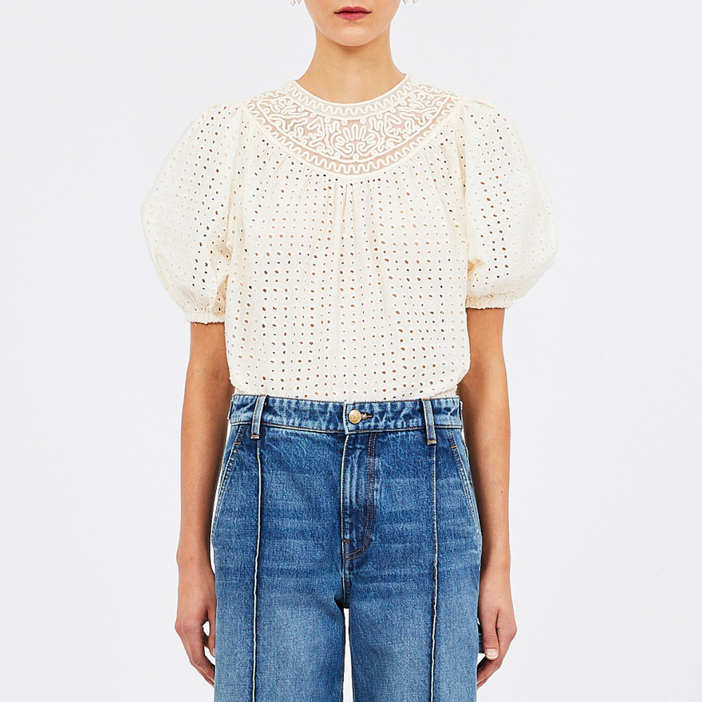 Ulla Johnson Amina Short Sleeve Top in Ivory ULLA JOHNSON Designer fashion shop online and in store High End fashion boutique Sydney Australia Riada Concept