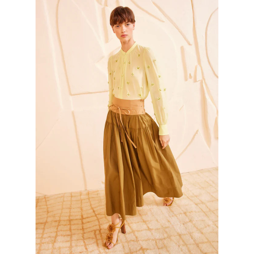 Ulla Johnson A Line Angeline Colorblock Maxi Skirt in Sahara ULLA JOHNSON Designer fashion shop online and in store High End fashion boutique Sydney Australia Riada Concept