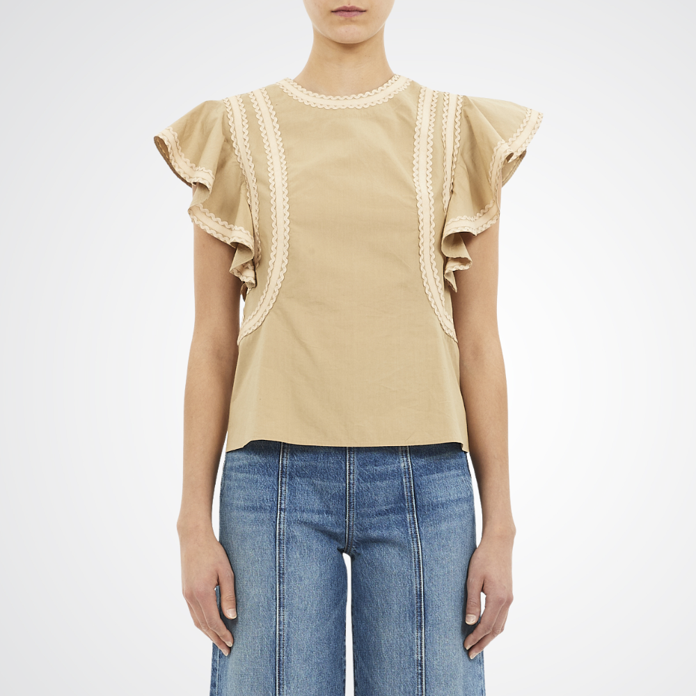 Ulla Johnson Anora Flutter Sleeve Top in Sand Available instore and online at Riada Concept, Woollahra — Sydney’s destination for a curated selection of international luxury brands
