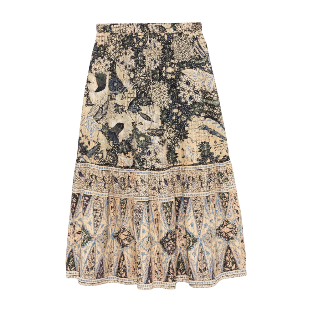 Ulla Johnson Olina Midi Skirt in Bellflower Print ULLA JOHNSON Designer fashion shop online and in store High End fashion boutique Sydney Australia Riada Concept