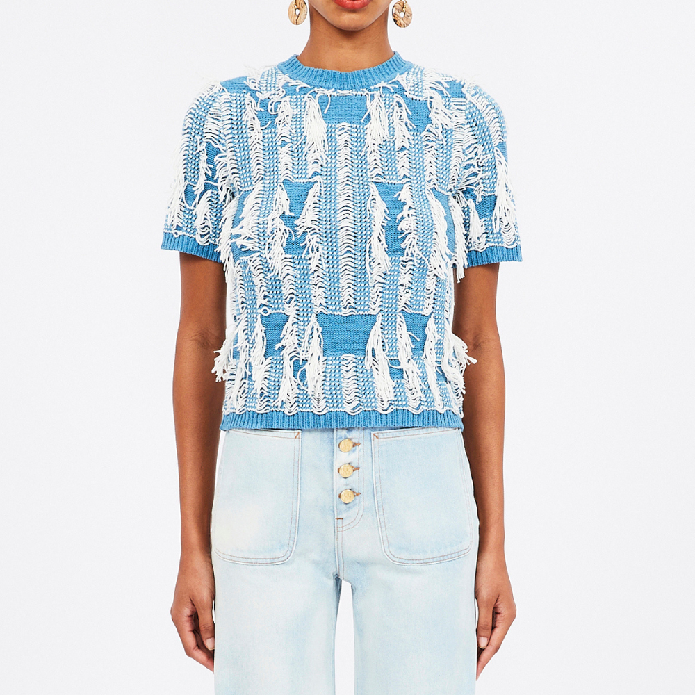 Ulla Johnson Short Sleeve Crew Neck Rumi Top in Bluette ULLA JOHNSON Designer fashion shop online and in store High End fashion boutique Sydney Australia Riada Concept