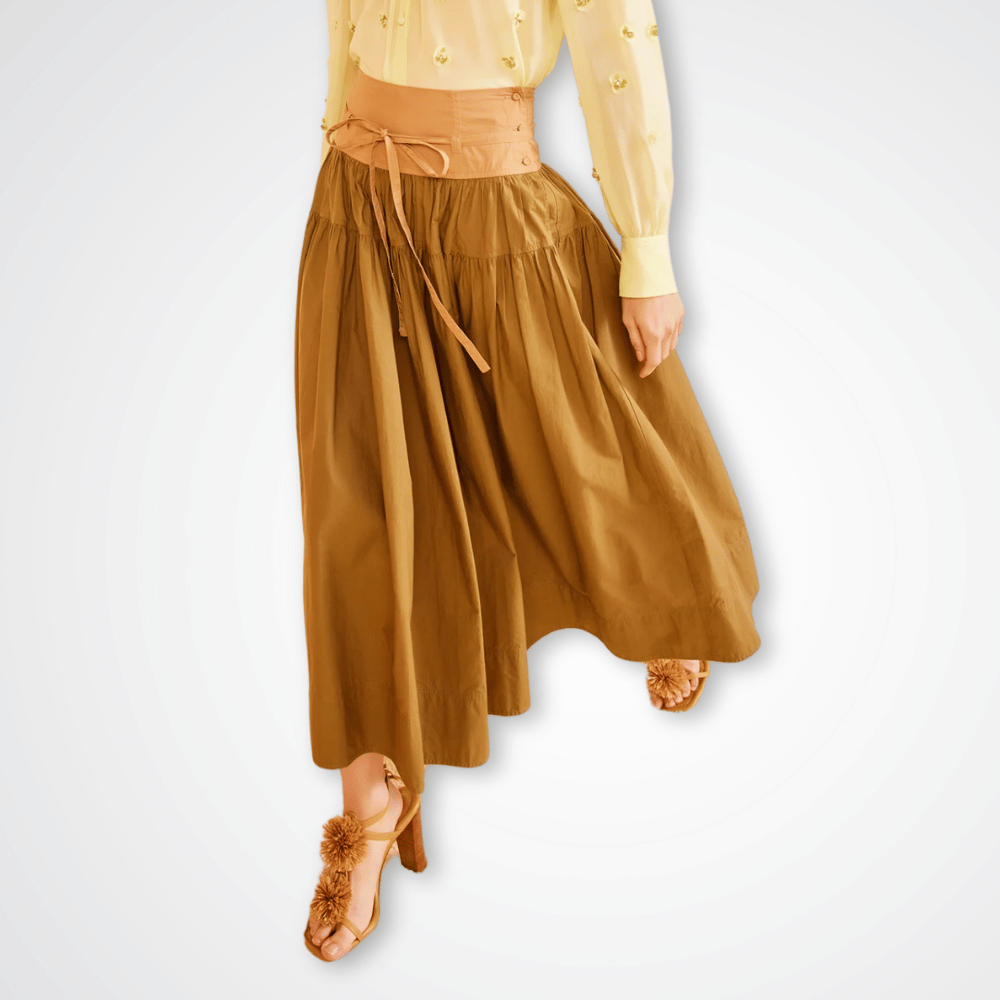 Ulla Johnson A Line Angeline Colorblock Maxi Skirt in Sahara ULLA JOHNSON Designer fashion shop online and in store High End fashion boutique Sydney Australia Riada Concept