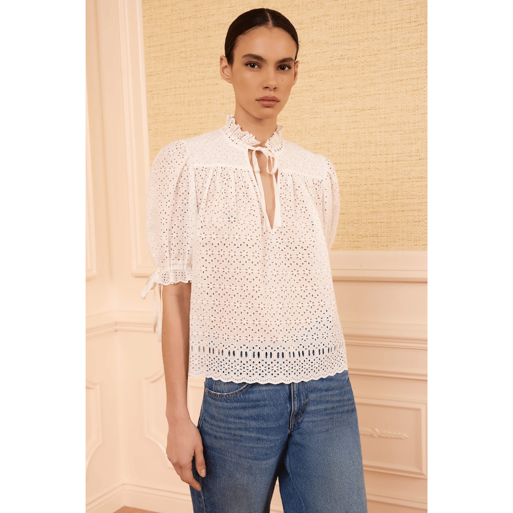 Ulla Johnson Alouette Short-Sleeve Cotton Top in Pristine – International designer fashion boutique Australia Riada Concept Woollahra