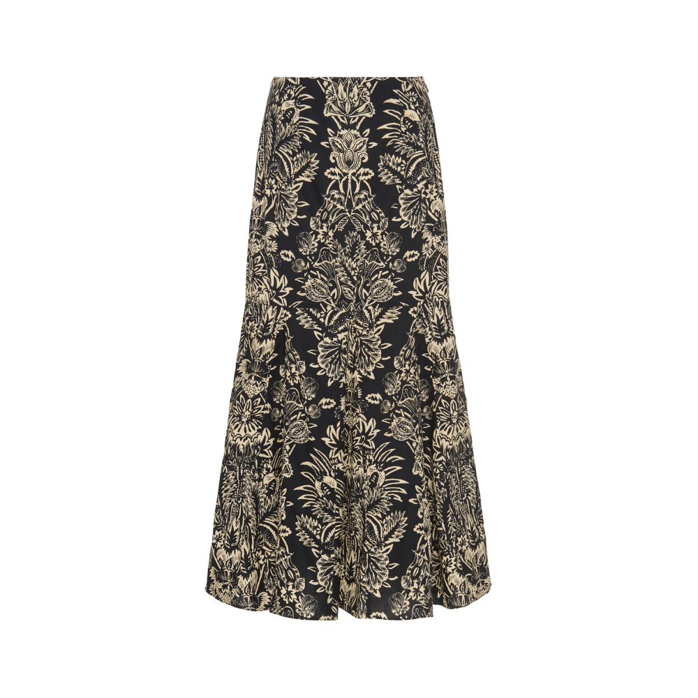 Ulla Johnson Clarisse Trumpet Midi Skirt in Noir Flora Ulla Johnson designer skirts, international luxury fashion boutique Australia Riada Concept Woollahra