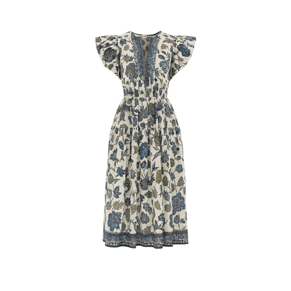 Ulla Johnson Kairi Flutter Sleeve Midi Dress in Porcelain Ulla Johnson designer skirts, international luxury fashion boutique Australia Riada Concept Woollahra