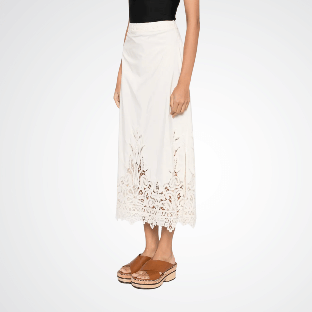 Ulla Johnson High Waisted Karlyn Midi Skirt in Off-White ULLA JOHNSON Designer fashion shop online and in store High End fashion boutique Sydney Australia Riada Concept