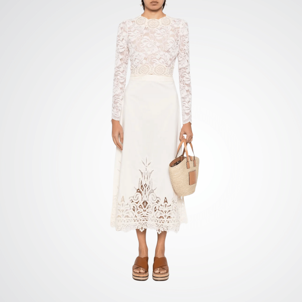 Ulla Johnson High Waisted Karlyn Midi Skirt in Off-White ULLA JOHNSON Designer fashion shop online and in store High End fashion boutique Sydney Australia Riada Concept