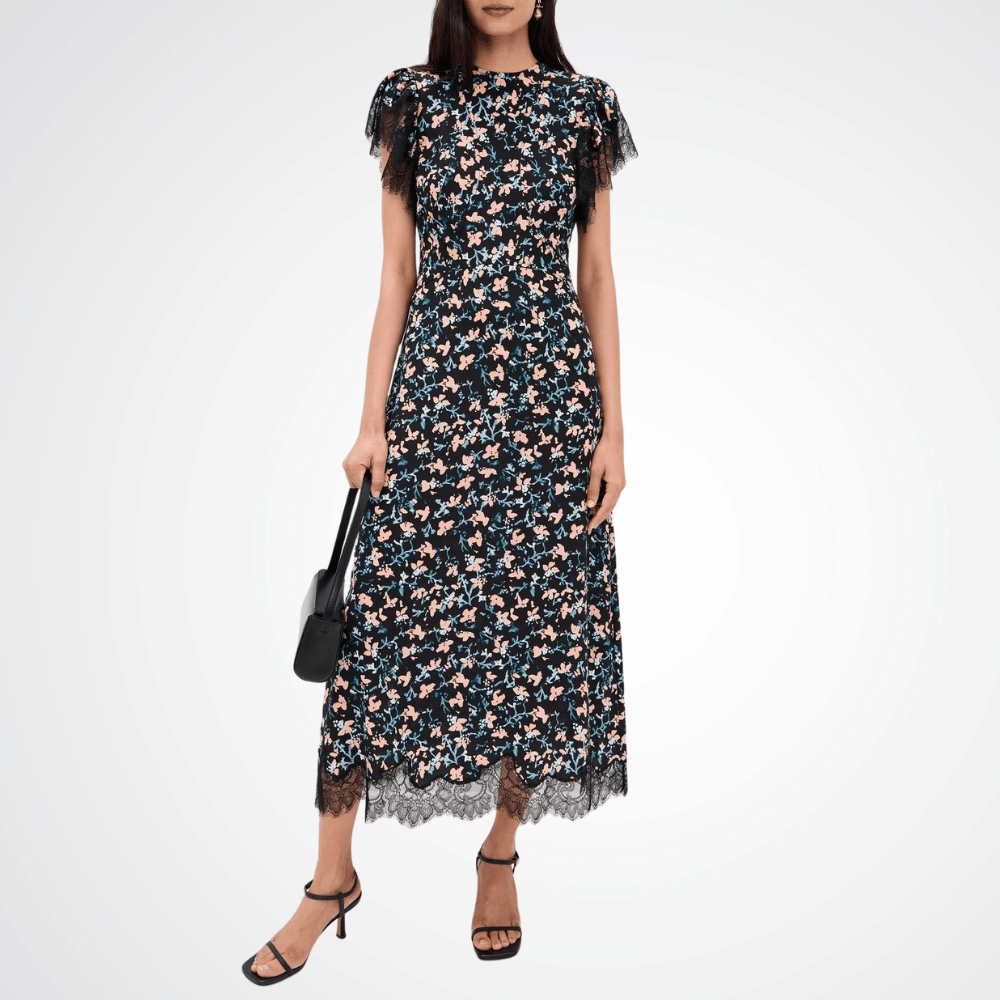 Ulla Johnson Renee Cape Sleeve Dress in Black Floral ULLA JOHNSON Designer fashion shop online and in store High End fashion boutique Sydney Australia Riada Concept