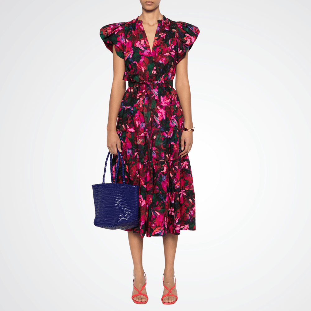 Ulla Johnson Ottilie Midi Dress in Hibiscus Print ULLA JOHNSON Designer fashion shop online and in store High End fashion boutique Sydney Australia Riada Concept