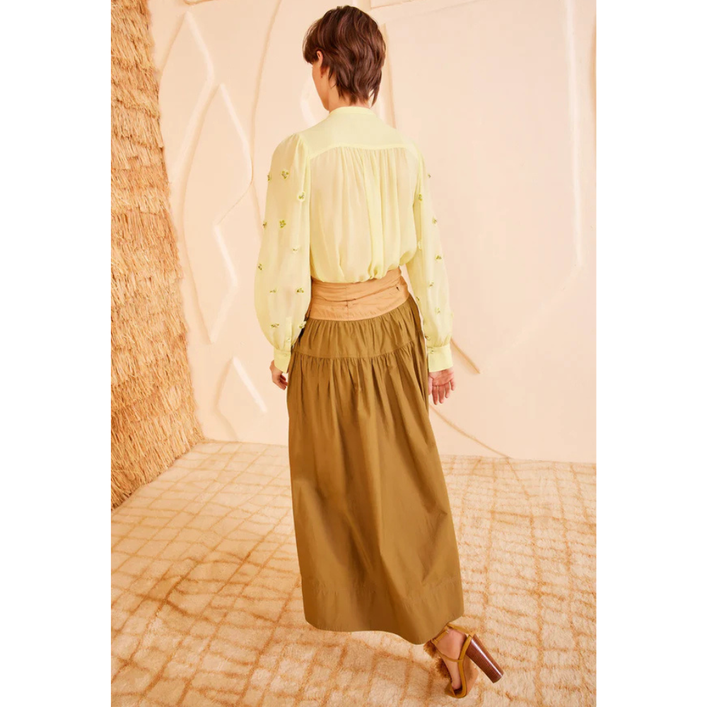 Ulla Johnson A Line Angeline Colorblock Maxi Skirt in Sahara ULLA JOHNSON Designer fashion shop online and in store High End fashion boutique Sydney Australia Riada Concept