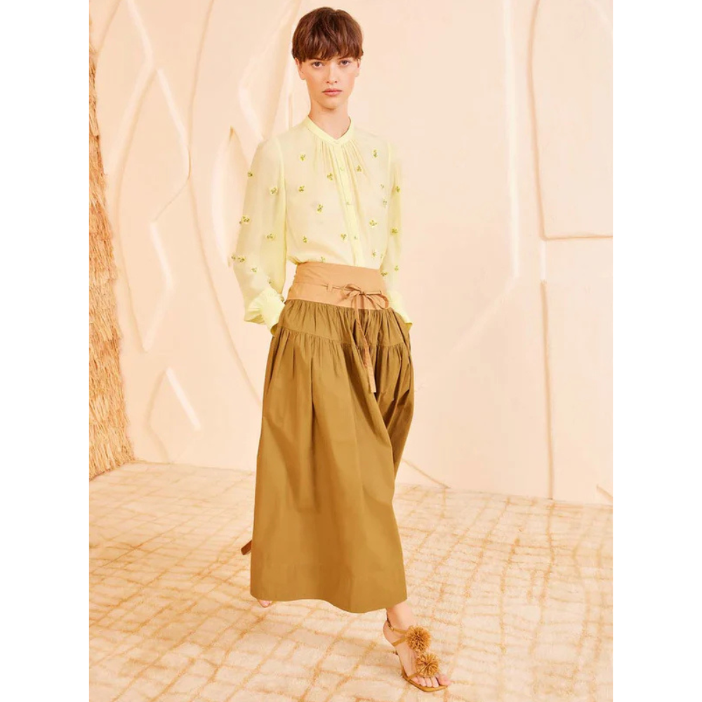 Ulla Johnson A Line Angeline Colorblock Maxi Skirt in Sahara ULLA JOHNSON Designer fashion shop online and in store High End fashion boutique Sydney Australia Riada Concept