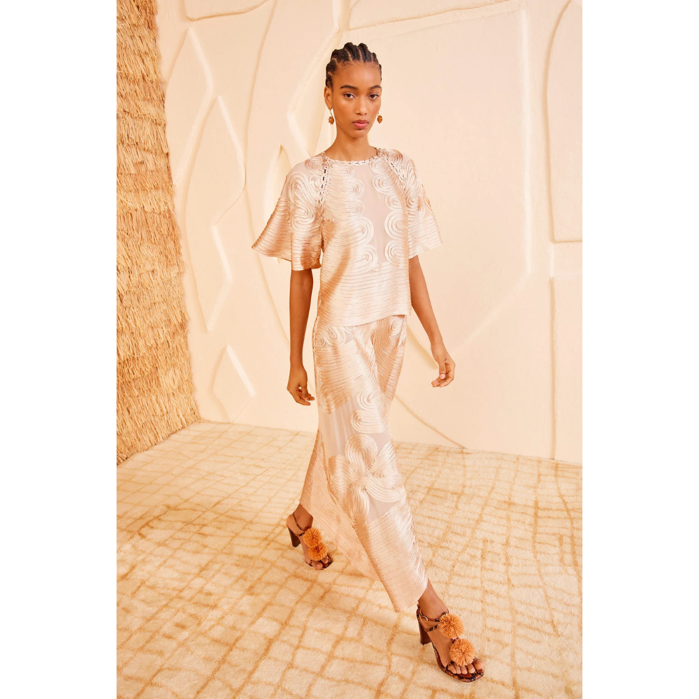 Ulla Johnson Short Sleeve Silk Marlo Top in Peony Cream ULLA JOHNSON Designer fashion shop online and in store High End fashion boutique Sydney Australia Riada Concept