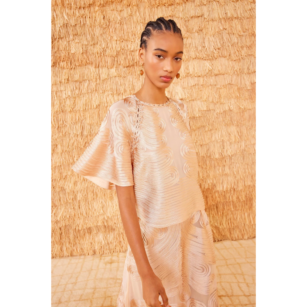 Ulla Johnson Short Sleeve Silk Marlo Top in Peony Cream ULLA JOHNSON Designer fashion shop online and in store High End fashion boutique Sydney Australia Riada Concept