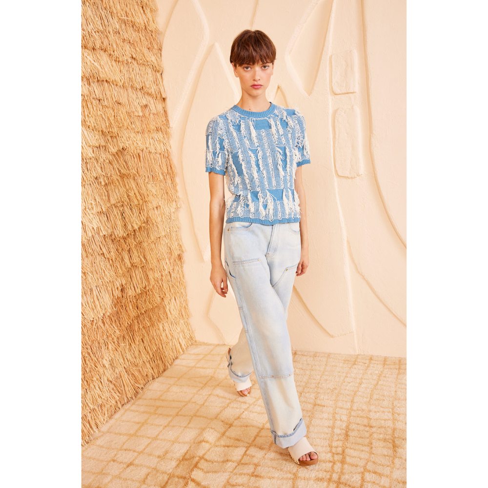 Ulla Johnson Short Sleeve Crew Neck Rumi Top in Bluette ULLA JOHNSON Designer fashion shop online and in store High End fashion boutique Sydney Australia Riada Concept