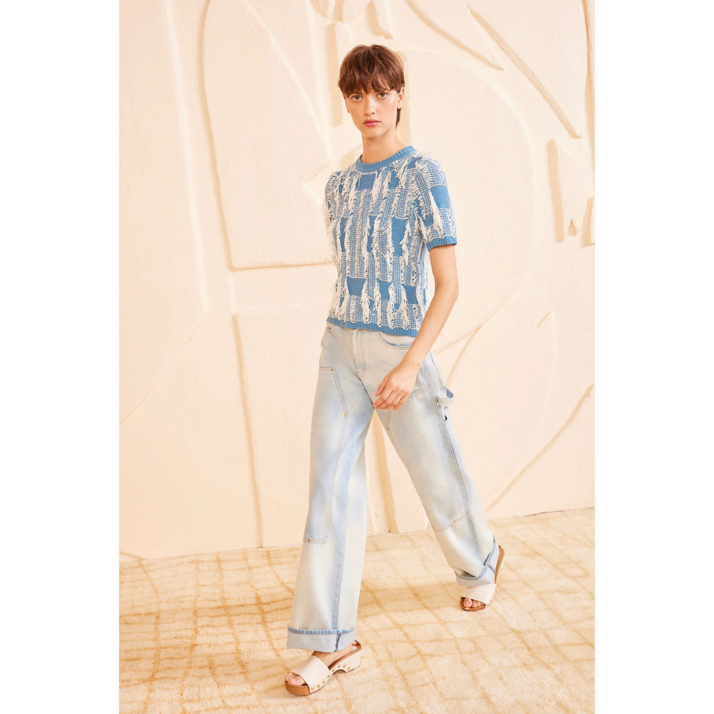 Ulla Johnson Short Sleeve Crew Neck Rumi Top in Bluette ULLA JOHNSON Designer fashion shop online and in store High End fashion boutique Sydney Australia Riada Concept