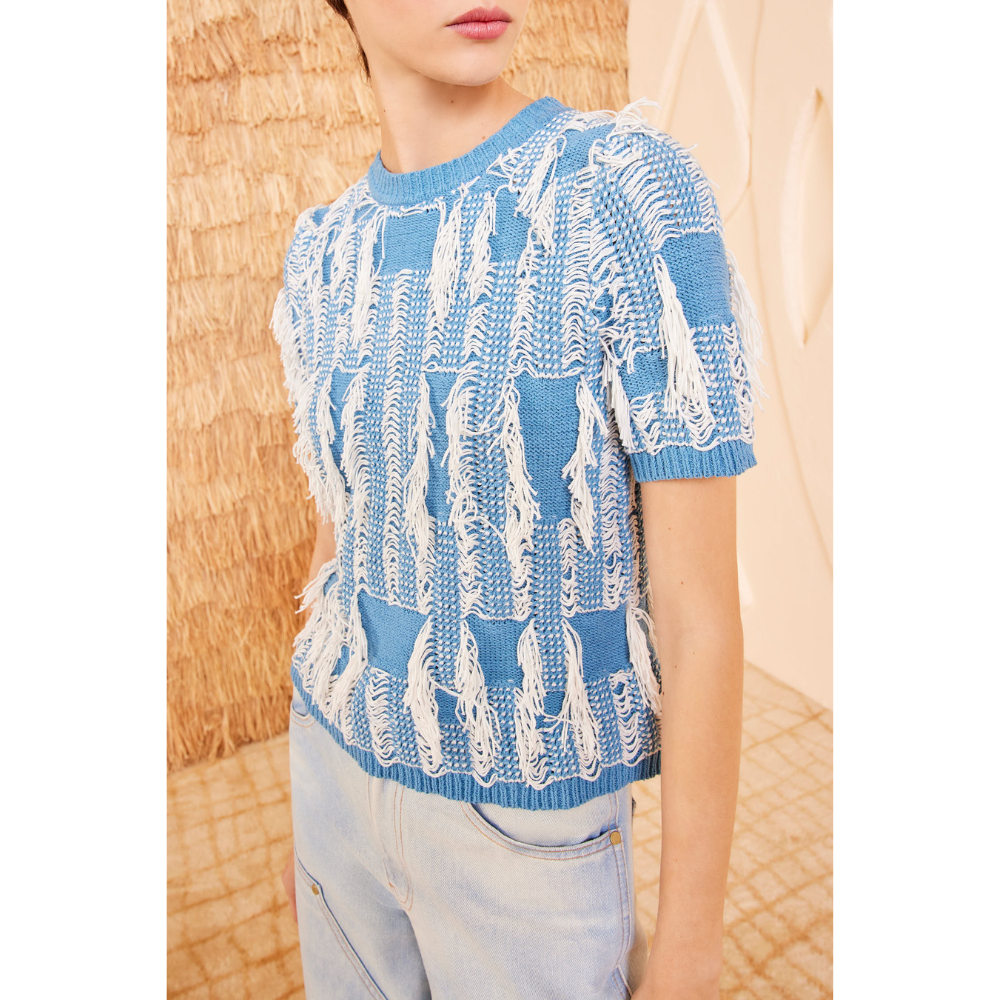 Ulla Johnson Short Sleeve Crew Neck Rumi Top in Bluette ULLA JOHNSON Designer fashion shop online and in store High End fashion boutique Sydney Australia Riada Concept