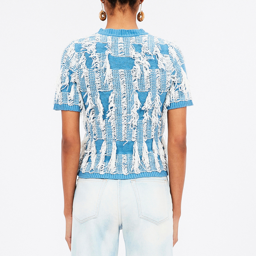 Ulla Johnson Short Sleeve Crew Neck Rumi Top in Bluette ULLA JOHNSON Designer fashion shop online and in store High End fashion boutique Sydney Australia Riada Concept