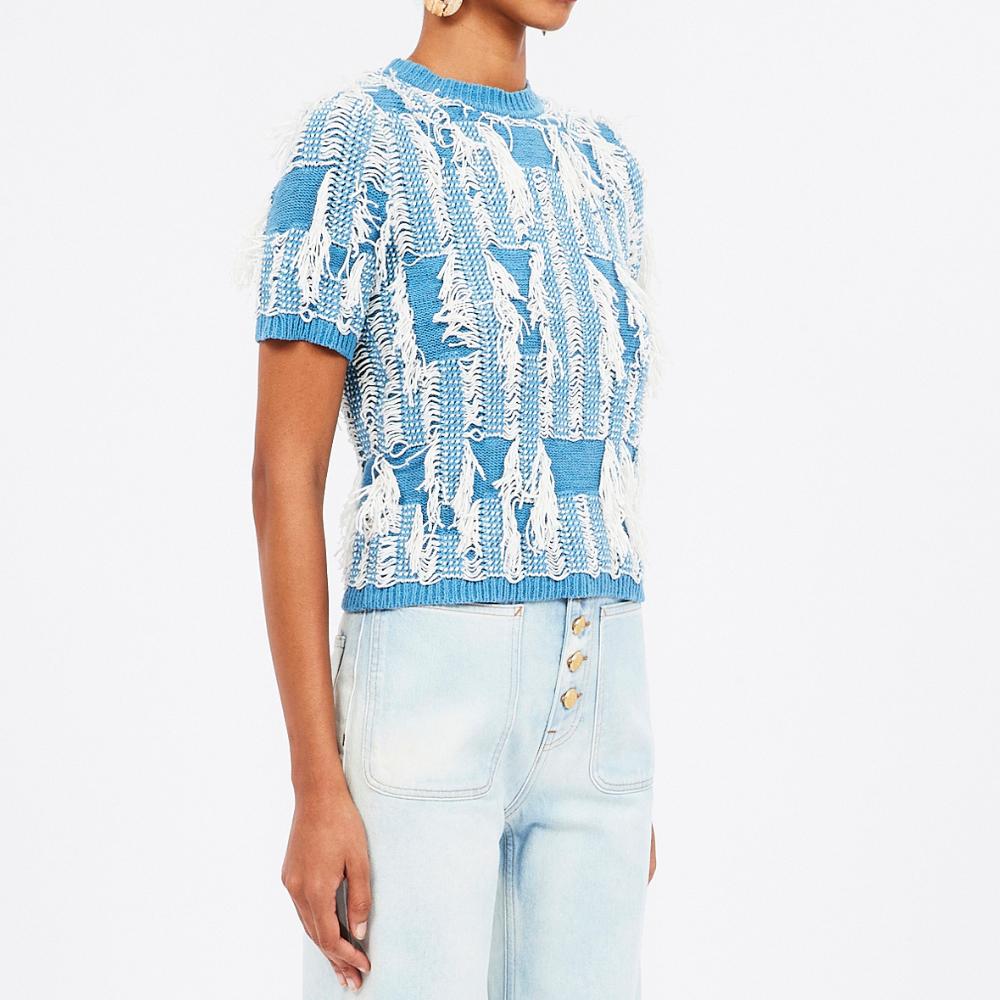 Ulla Johnson Short Sleeve Crew Neck Rumi Top in Bluette ULLA JOHNSON Designer fashion shop online and in store High End fashion boutique Sydney Australia Riada Concept