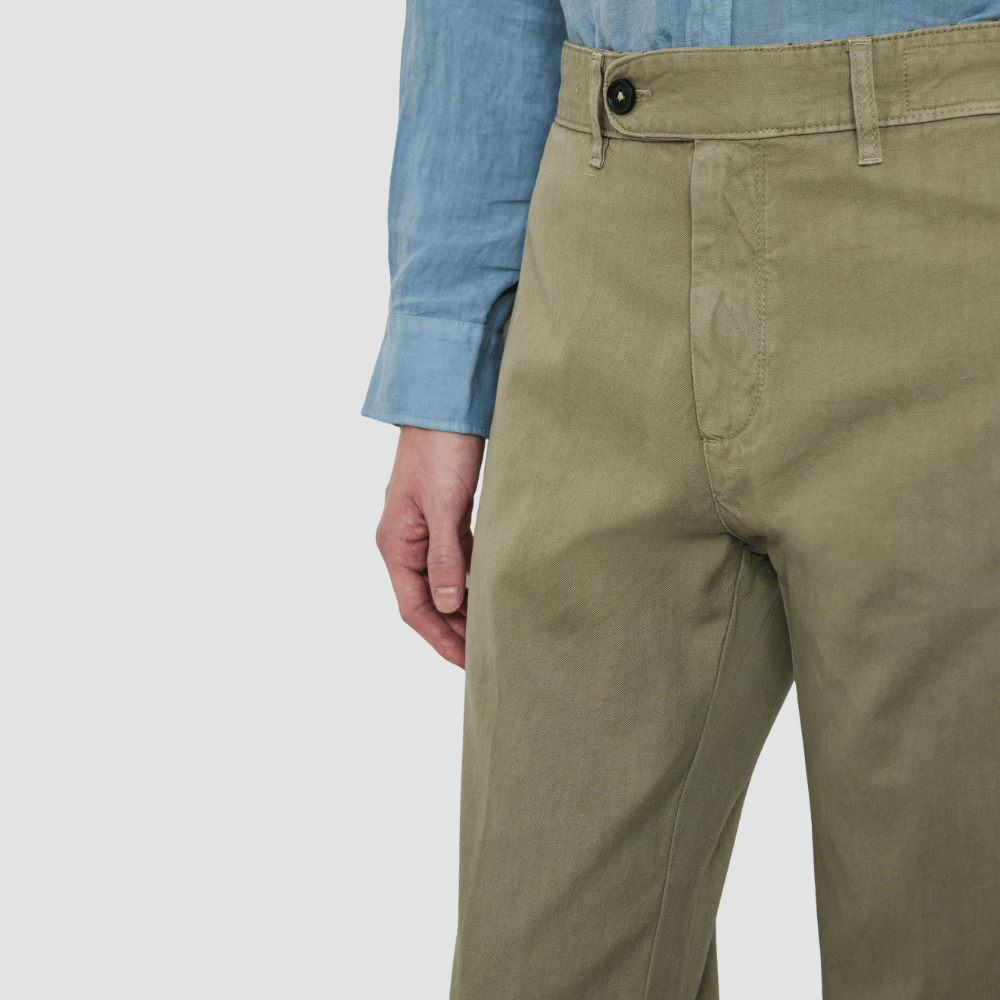 Massimo Alba Menswear Winch2 Cotton-Linen Panama Trousers in Olive Green MASSIMO ALBA ITALIAN MENSWEAR shop at Riada Concept Luxury International Designer Boutique in store and online Sydney