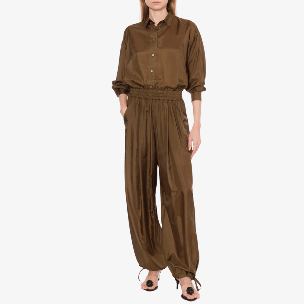 Philosophy di Lorenzo Serafini Washed Habotai Silk Shirt in Brown, international luxury fashion brands available at Riada Concept Woollahra, Sydney Australia and online