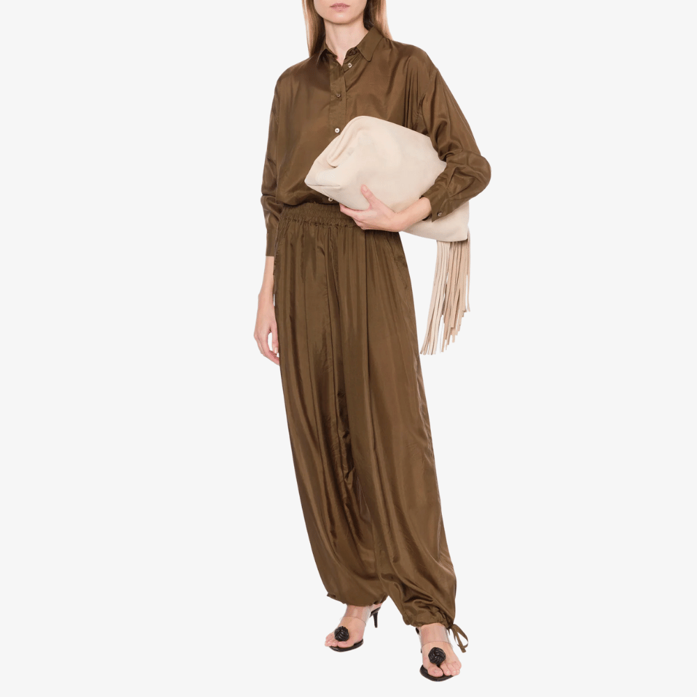 Philosophy di Lorenzo Serafini Washed Habotai Silk Shirt in Brown, international luxury fashion brands available at Riada Concept Woollahra, Sydney Australia and online