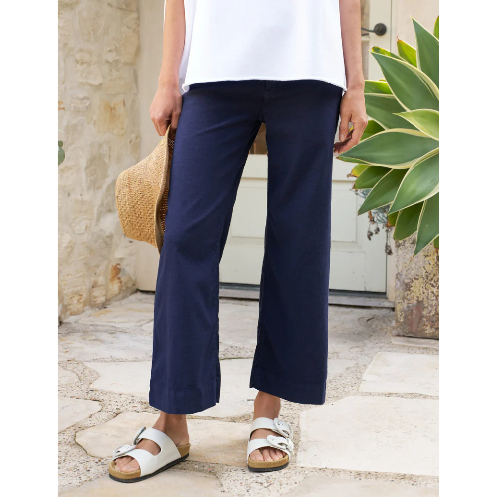 Wexford Wide Leg Linen Pant in Navy