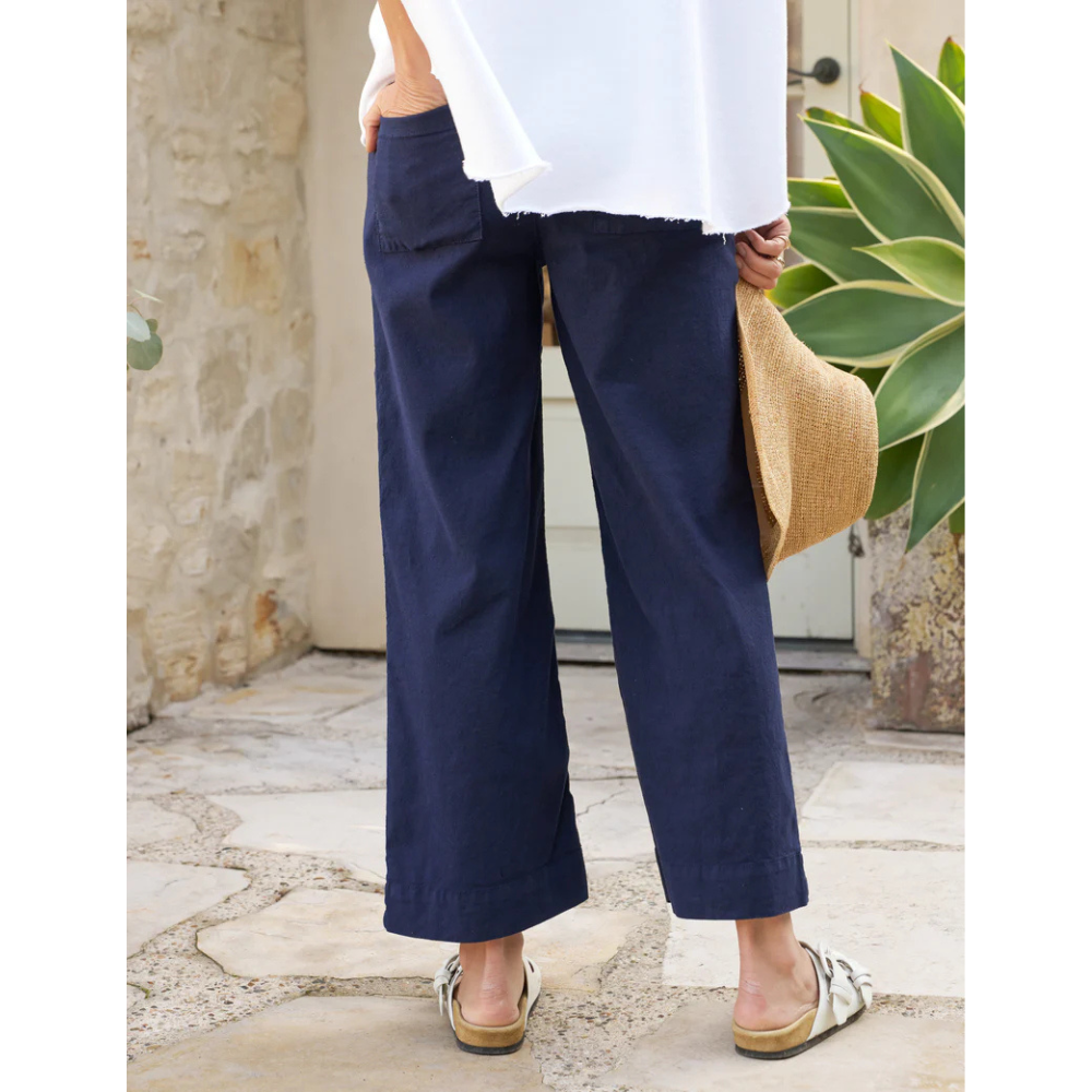 Wexford Wide Leg Linen Pant in Navy