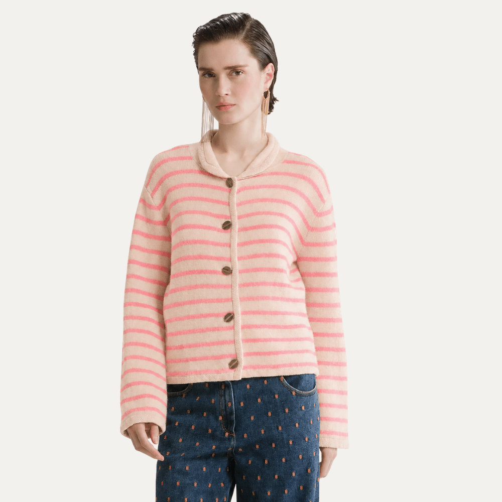 Forte Forte Wool-Cashmere Striped Cardigan styled with Cavalry Denim Jeans – Riada Concept Woollahra Sydney